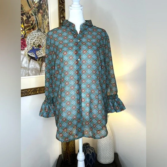 Gretchen Scott Priss Blouse-Sundial Olive Large - Picture 2 of 11